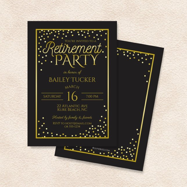 Elegant Black and Gold Retirement Party Invitation (Creator Uploaded)