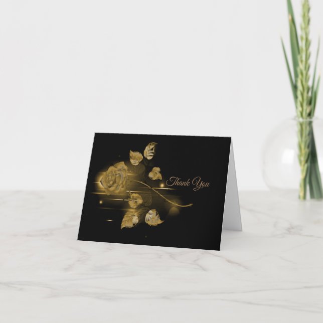 Elegant black and gold rose thank you card (Front)