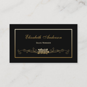 Elegant Black and Gold Roses Retail Sales Manager Business Card