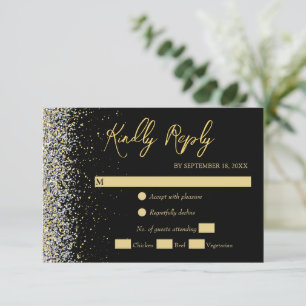 Elegant Black And Gold RSVP Card