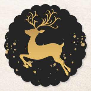 Elegant Black and Gold Rudolph Paper Coaster