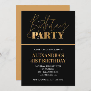 Elegant Black and Gold Script 41st birthday party Invitation