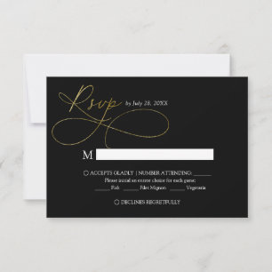 Elegant Black and Gold Script Calligraphy Wedding RSVP Card