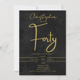 Elegant Black and Gold Script Fortieth Birthday  Invitation
