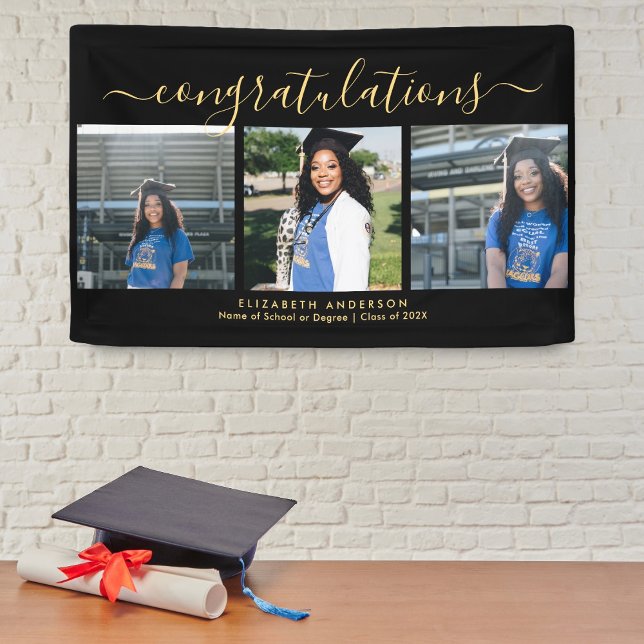 Elegant Black and Gold Script Graduation Photo Banner (Creator Uploaded)