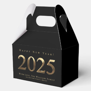 Elegant Black and Gold Script Happy New Year 2025 Favour Box