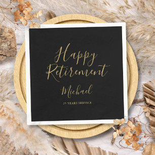 Elegant Black And Gold Script Retirement Party Napkin