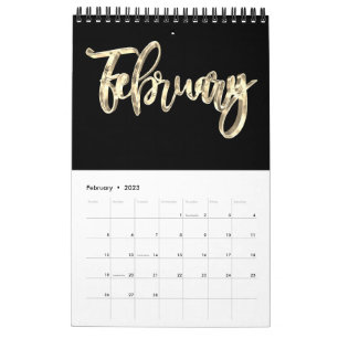 Elegant Black and Gold Script Typography Modern Ca Calendar