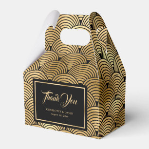 Elegant Black and Gold Seashell Scales Wedding Favour Box