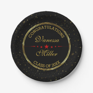 Elegant Black And Gold Shiny Stars- Graduations Paper Plate