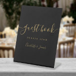 Elegant Black And Gold Signature Script Guest Book Pedestal Sign<br><div class="desc">This elegant black and gold script minimalist guest book sign is perfect for all celebrations. Designed by Thisisnotme©</div>