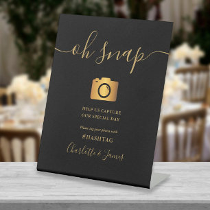 Elegant Black And Gold Signature Script Oh Snap Pedestal Sign