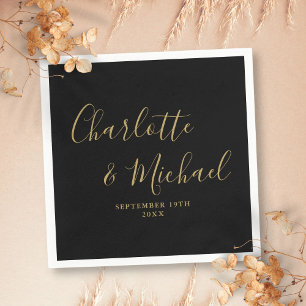 Elegant Black And Gold Signature Wedding Napkin