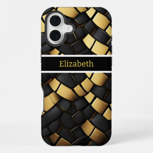 Elegant black and gold snakeskin pattern texture iPhone 16 plus case