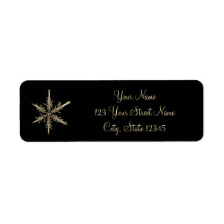Elegant Black and Gold Snowflake Return Address