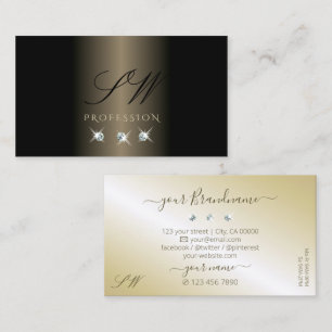 Elegant Black and Gold Sparkling Diamonds Initials Business Card