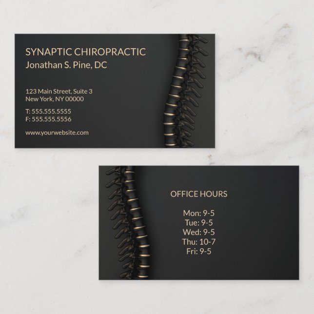 Elegant Black and Gold Spine Business Cards (Front/Back)
