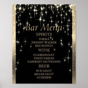 Elegant Black and Gold Starlights - Bar Menu Poster