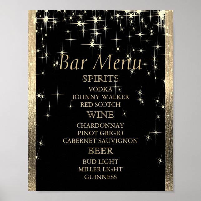 Elegant Black and Gold Starlights - Bar Menu Poster (Front)