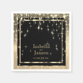Elegant Black and Gold Starlights Wedding Napkin