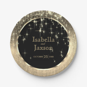 Elegant Black and Gold Starlights Wedding Paper Plate