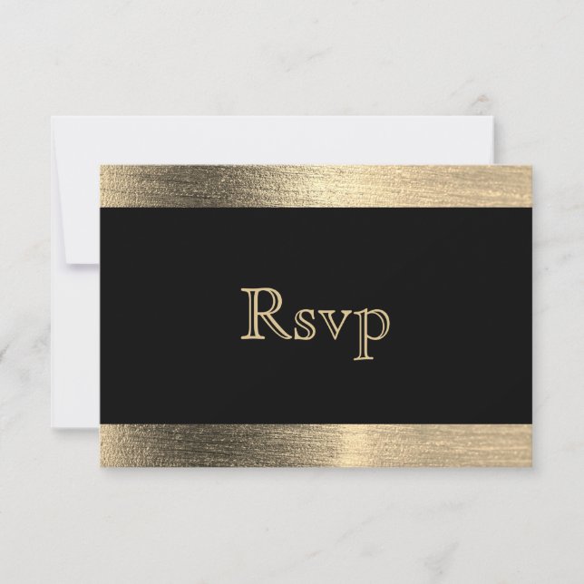 Elegant Black and Gold Starlights Wedding - RSVP Card (Front)