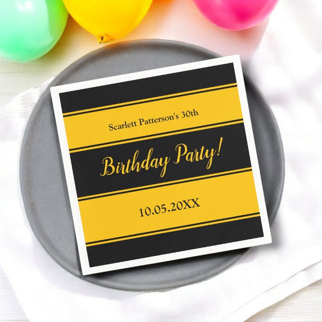 Elegant Black And Gold Stripes Modern Birthday Napkin (Creator Uploaded)