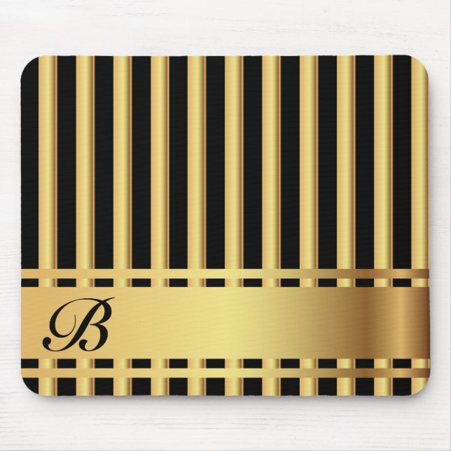 Elegant Black and Gold Stripes Mouse Pad (Front)