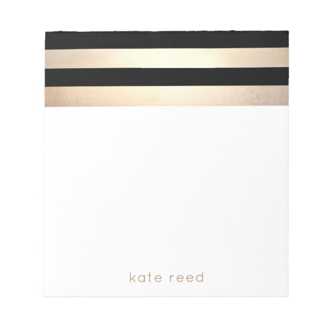 Elegant Black and Gold Stripes Name Notepad (Front)