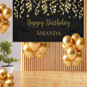 Elegant Black And Gold Surprise Birthday Party Banner
