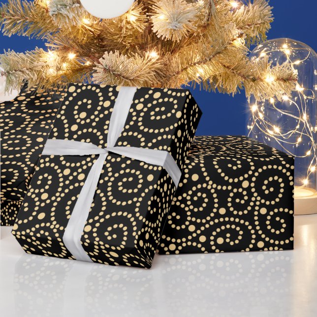 Elegant Black and Gold Swirls Pattern Wrapping Paper (Holidays)