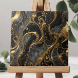 Elegant Black and Gold Swirls with Marble Accents Tile<br><div class="desc">This exquisite tile features an opulent design that seamlessly blends sophistication with artistic flair. The background is a rich, deep black, adorned with intricate swirls and flourishes in gleaming gold. The gold accents are meticulously detailed, creating a sense of movement and elegance that captures the eye. The marbled effect in...</div>