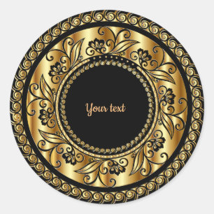 Elegant black and gold template, classic round sticker