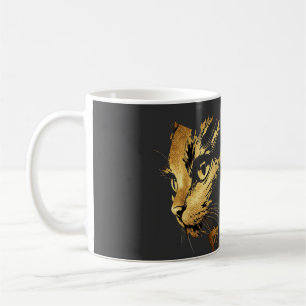 Elegant Black and Gold Textured Cat Graphic Coffee Mug