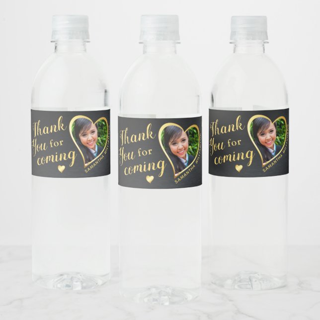 Elegant Black and Gold Thank You 2025 Graduation Water Bottle Label (Bottles)
