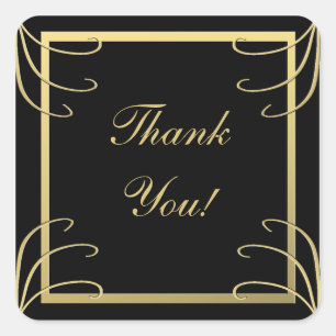 Elegant Black and Gold Thank You Square Sticker