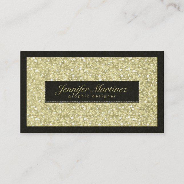 Elegant Black And Gold Tones Glitter & Sparkles Business Card (Front)