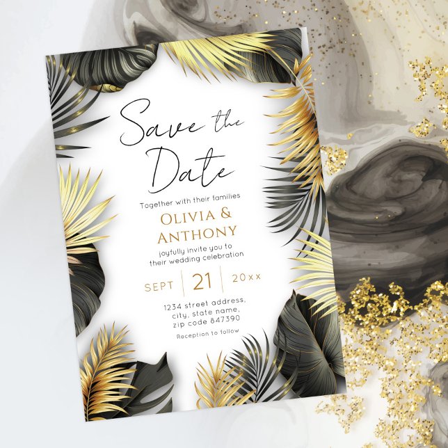 Elegant Black and Gold tropical Wedding  Invitation (Creator Uploaded)