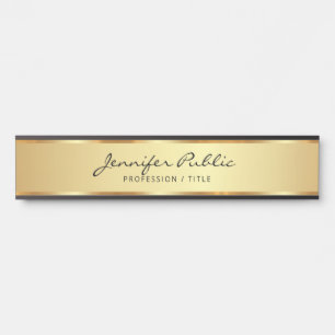 Elegant Black And Gold Typography Script Name Door Sign