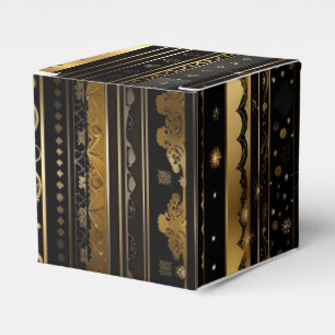 Elegant Black And Gold Vertical Striped Cube Favour Box