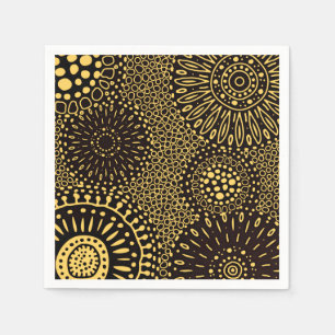Elegant Black and Gold Vintage Floral Pattern Napkin