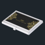 Elegant Black And Gold Vintage Lace Frame Business Card Holder<br><div class="desc">Elegant black and gold vintage ornate lace frame and geometric pattern and swirls. Customisable text in suggested gold tones.</div>
