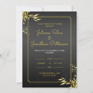Elegant Black and Gold Vintage Wedding Portrait Invitation