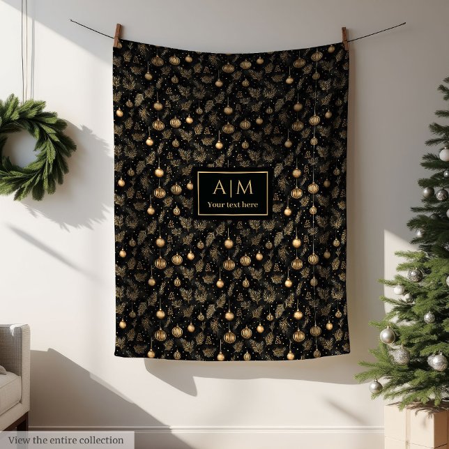 Elegant black and gold watercolor festive throw fleece blanket (Elegant black and gold watercolor festive throw blanket)