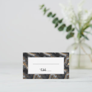 Elegant Black and Gold Waves Place Card