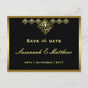 Elegant Black and Gold Wedding Announcement Postcard