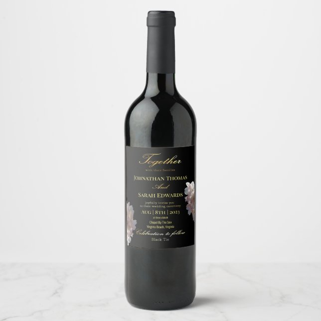 Elegant Black And Gold Wedding Beverage Label Set (Front)
