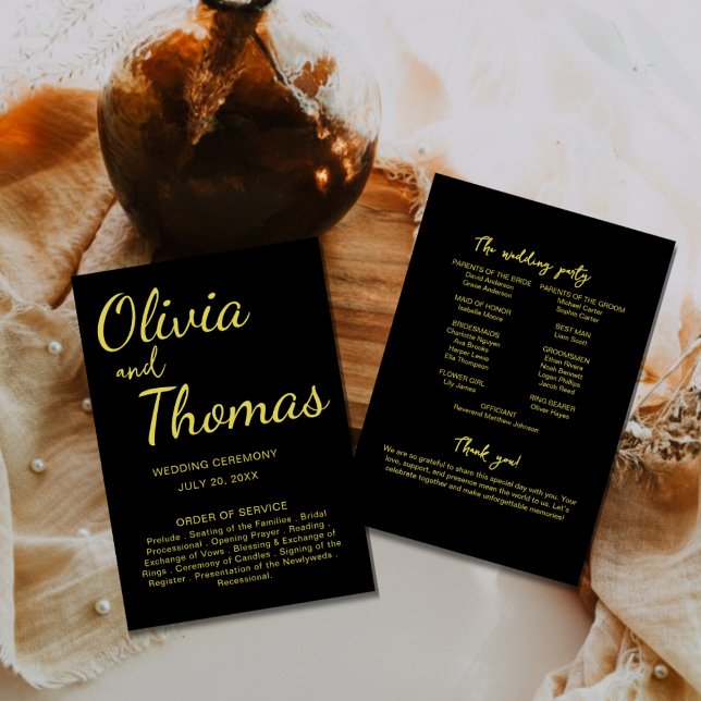 Elegant Black and Gold Wedding Ceremony Program  Programme (Creator Uploaded)