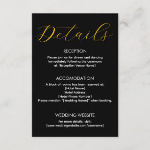 Elegant Black and Gold Wedding Details Template