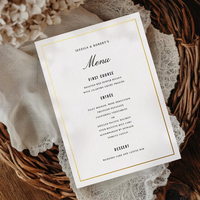 Elegant Black and Gold Wedding Dinner Menu Card (Creator Uploaded)